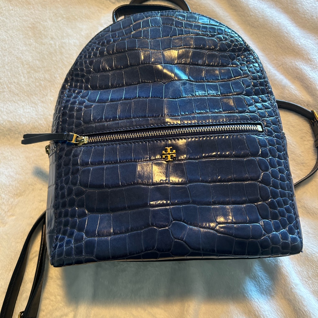 Tory Burch(Authentic) Blue Croc-Embossed Backpack